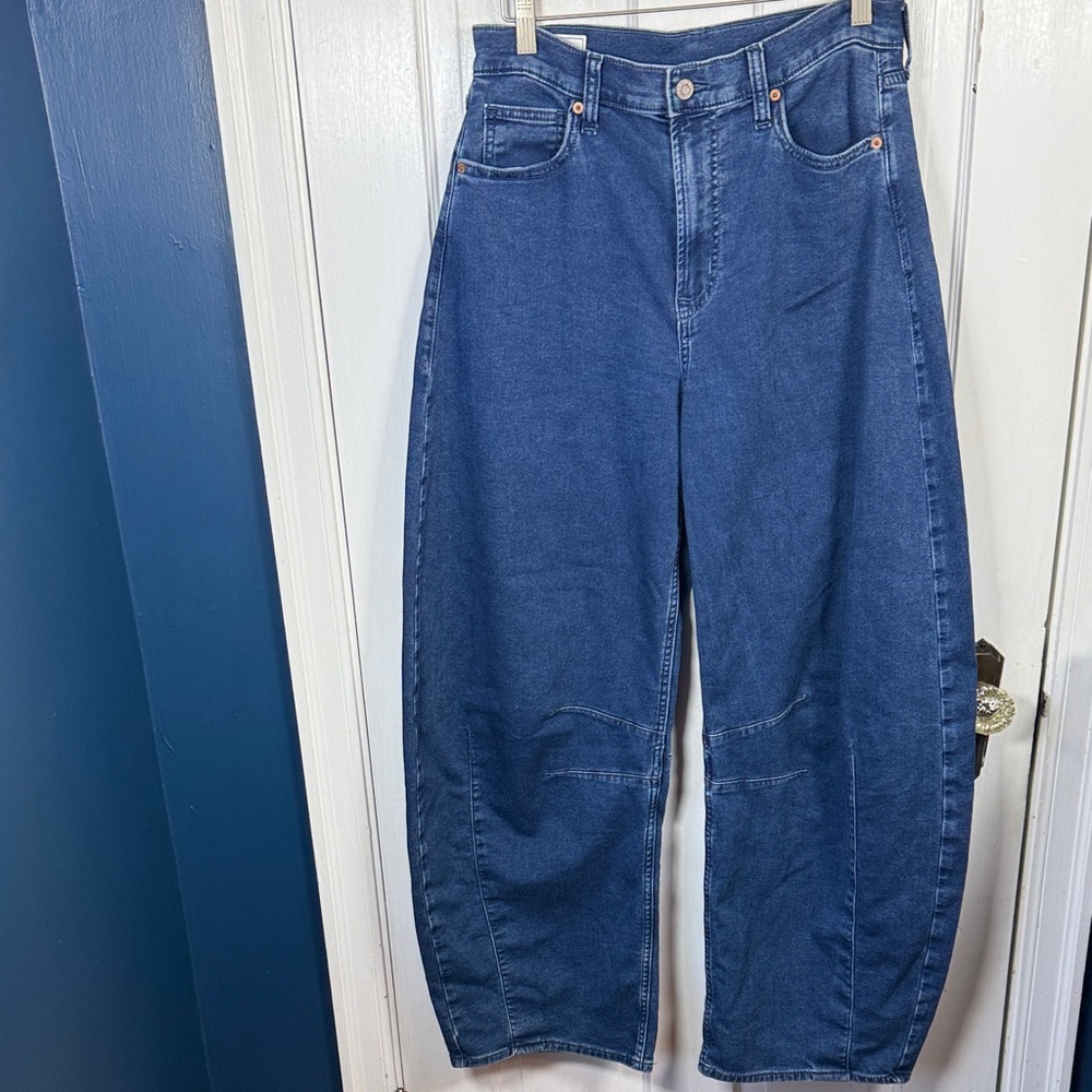 Gap High Rise Knit Horseshoe Barrel Leg Jeans W2252 Sz 28 / 6 Tall - Picture 5 of 12